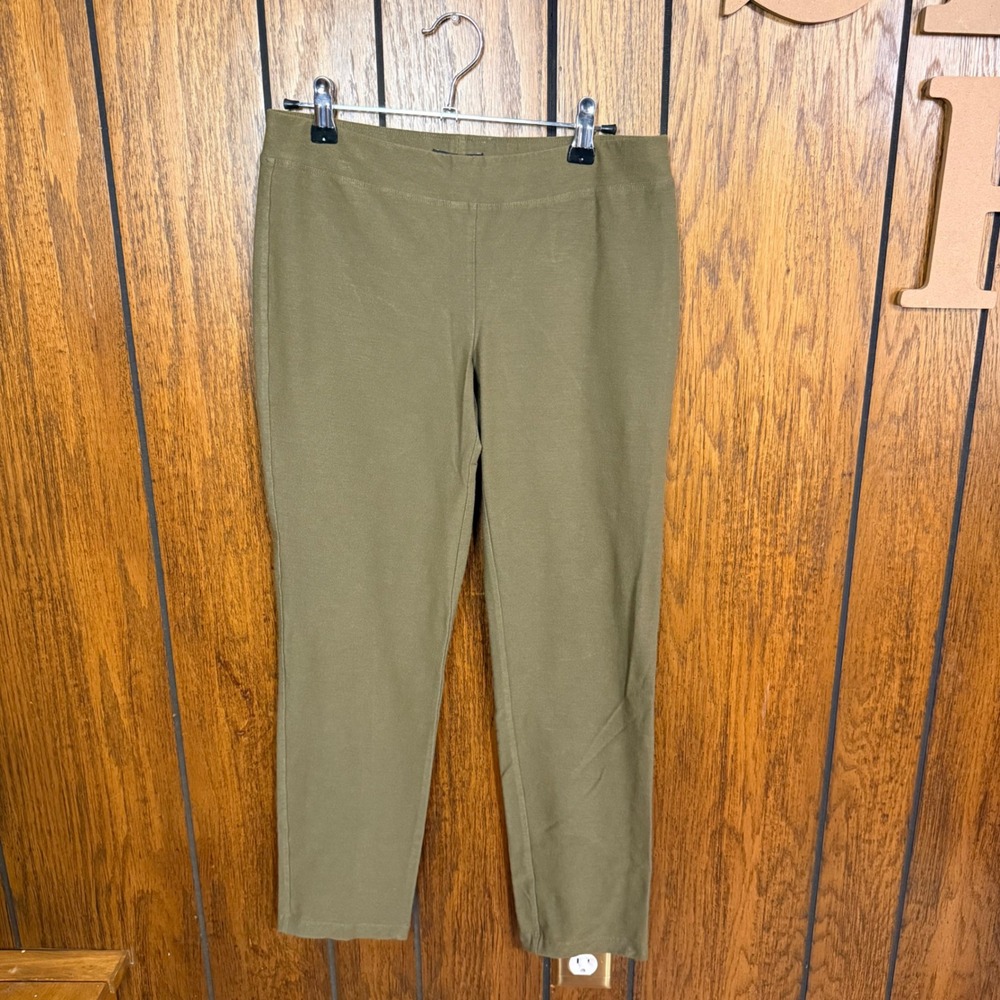 Olive Green Stretch Pull On Leggings Eileen Fisher Womens XS Straight Leg Pants